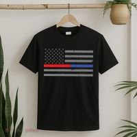 Firefighter Police Flag Thin Red Blue Line T-Shirt thumb 2