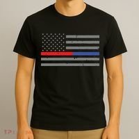Firefighter Police Flag Thin Red Blue Line T-Shirt thumb 3