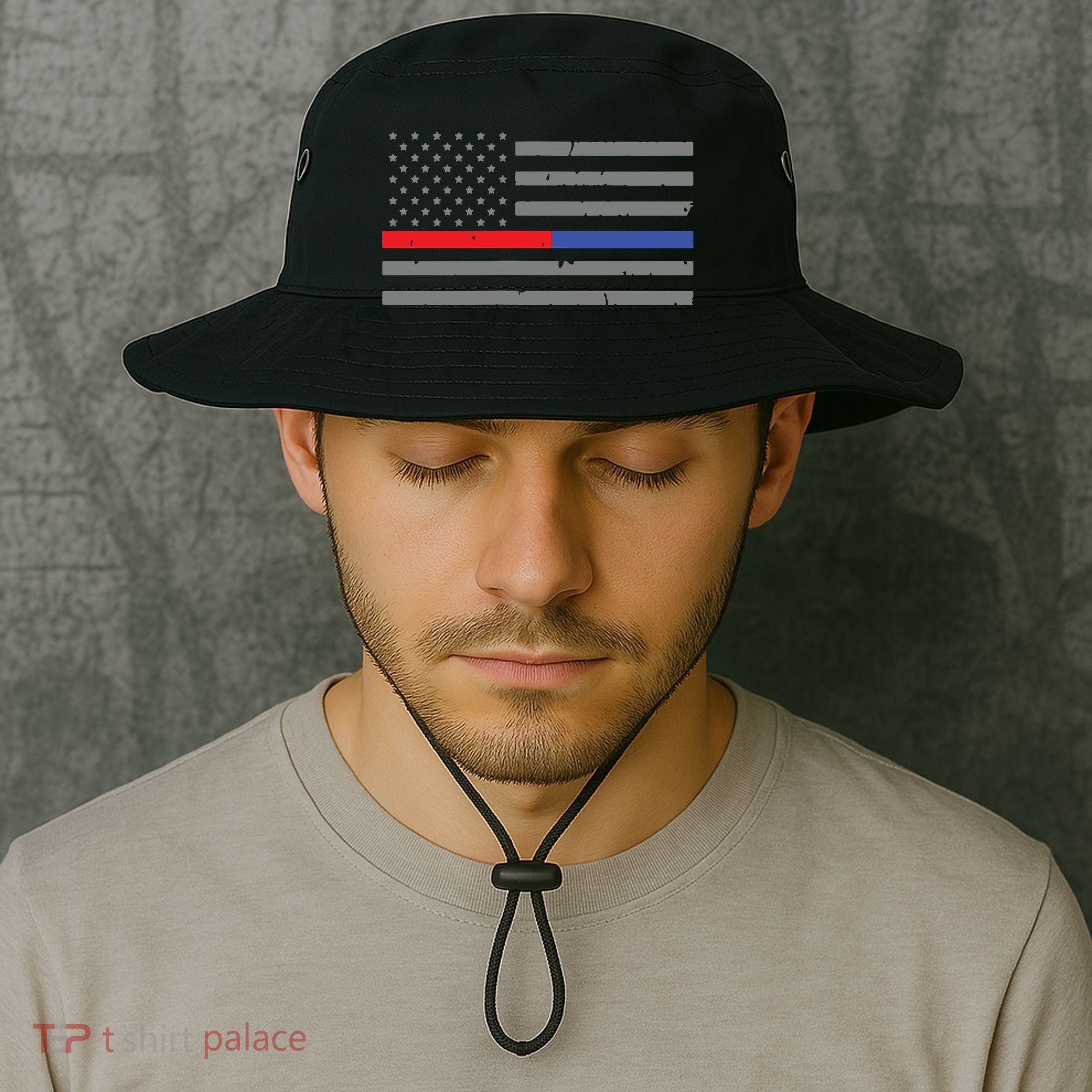 Firefighter Police Flag Thin Red Blue Line Bucket Hat