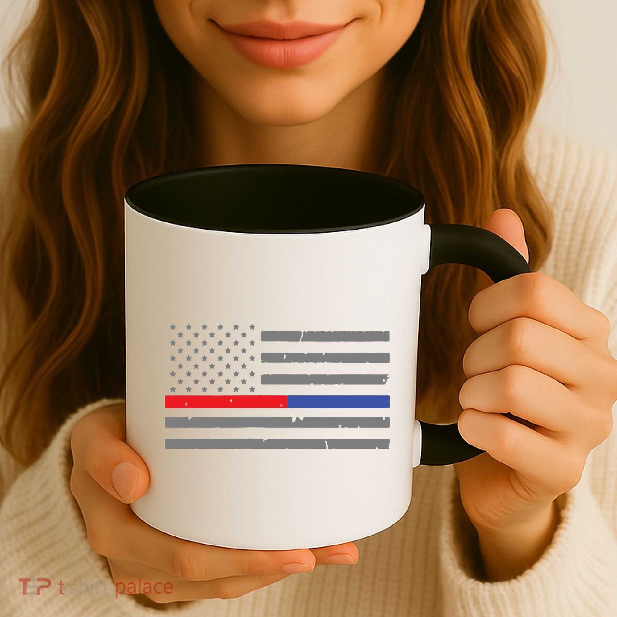 Firefighter Police Flag Thin Red Blue Line Coffee Mug