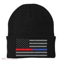 Firefighter Police Flag Thin Red Blue Line Beanie thumb 0