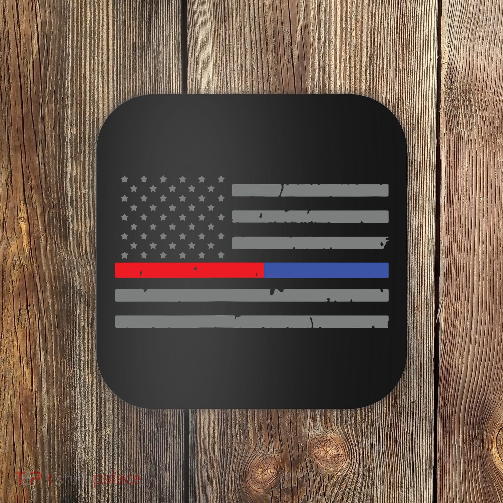 Firefighter Police Flag Thin Red Blue Line Coaster