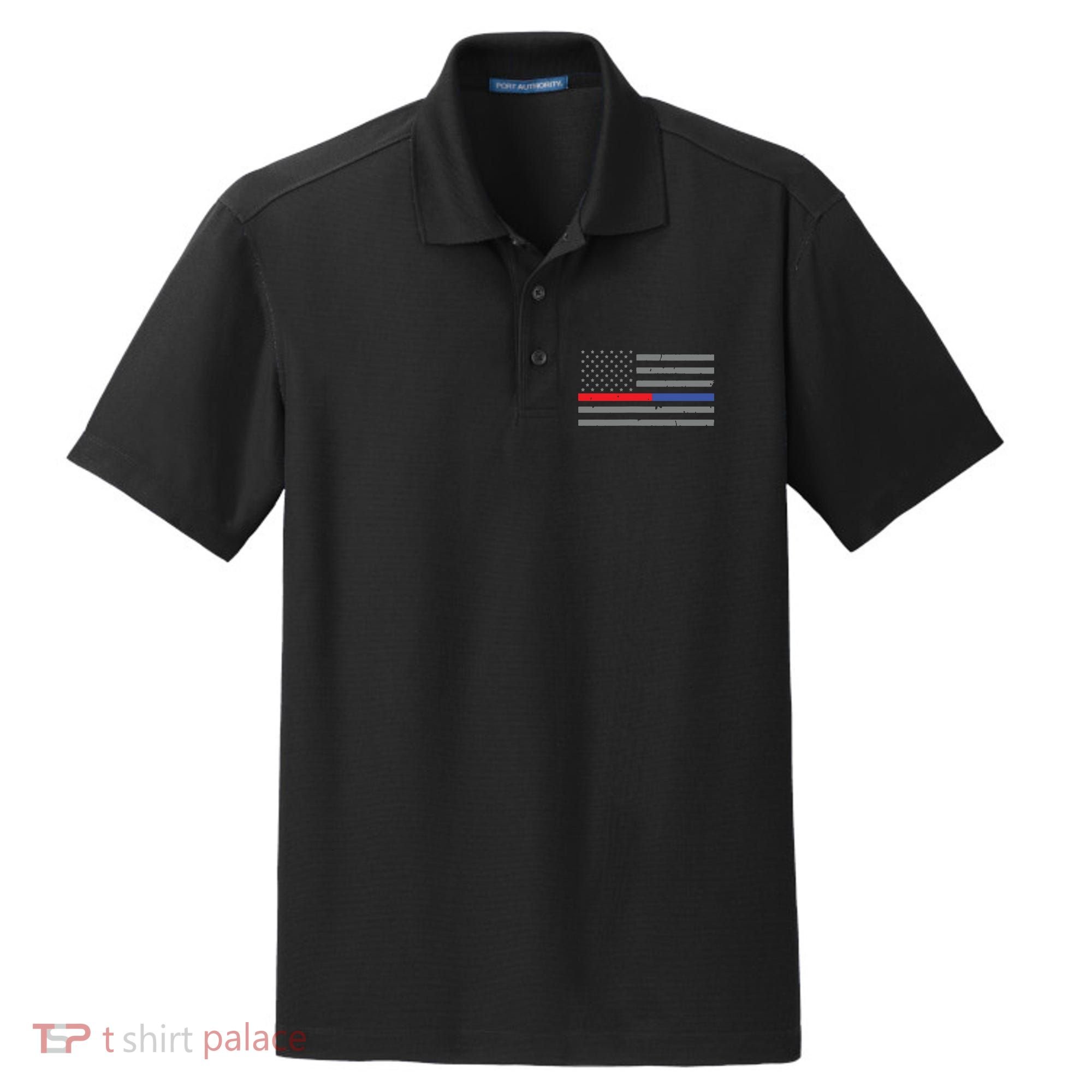 Firefighter Police Flag Thin Red Blue Line Dry Zone Grid Polo