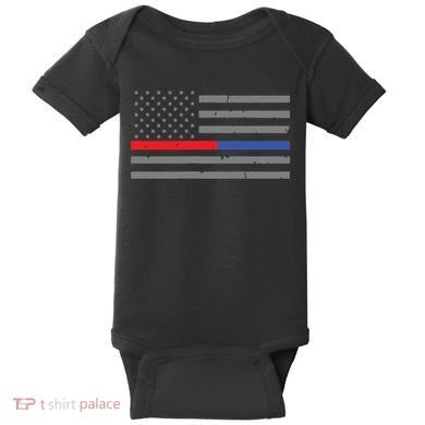 Firefighter Police Flag Thin Red Blue Line Baby Bodysuit