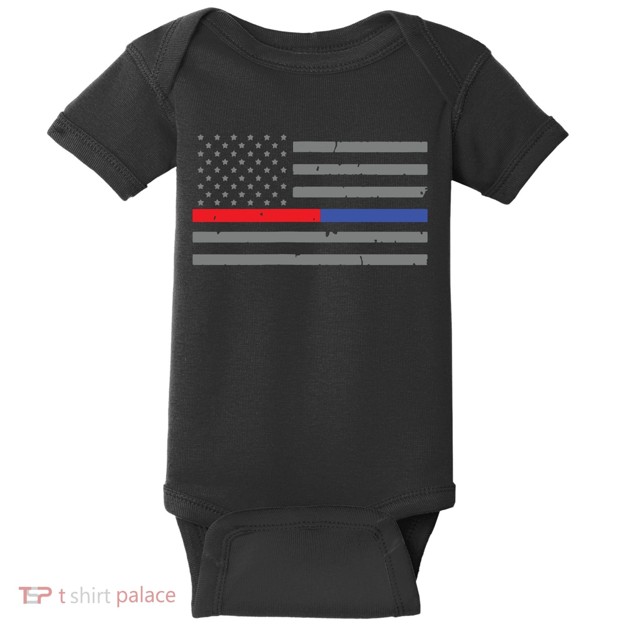 Firefighter Police Flag Thin Red Blue Line Baby Bodysuit