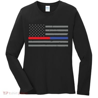 Firefighter Police Flag Thin Red Blue Line Women's Long Sleeve Shirt