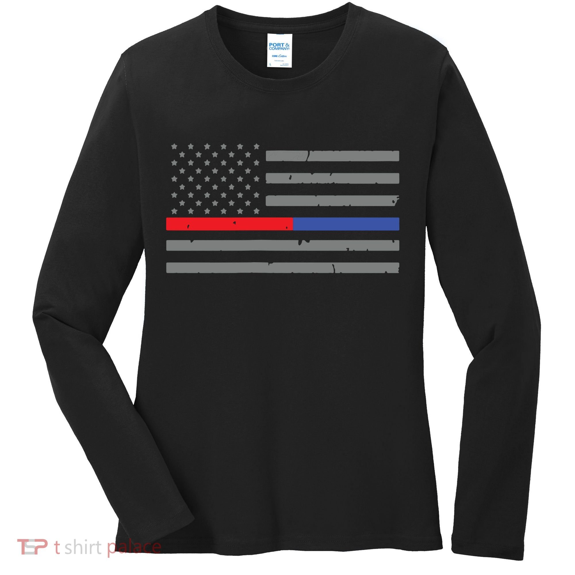 Firefighter Police Flag Thin Red Blue Line Women's Long Sleeve Shirt