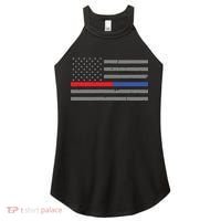 Firefighter Police Flag Thin Red Blue Line Women's Perfect Tri Rocker Tank thumb 0
