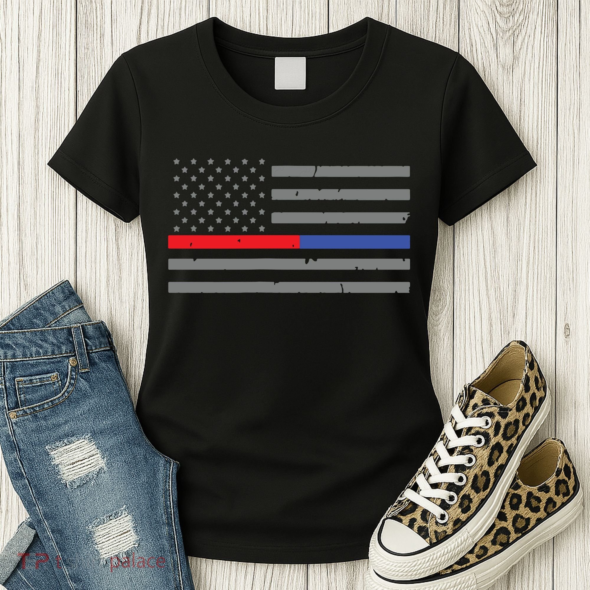 Firefighter Police Flag Thin Red Blue Line Women's T-Shirt