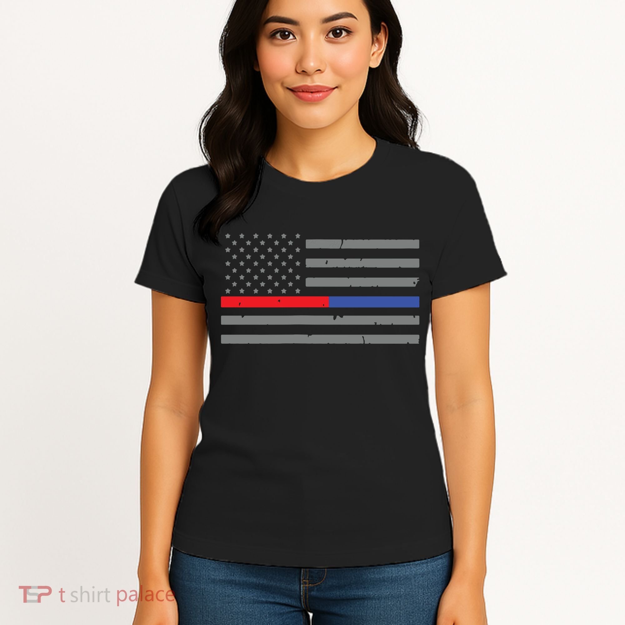 Firefighter Police Flag Thin Red Blue Line Women's T-Shirt