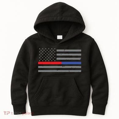 Firefighter Police Flag Thin Red Blue Line Kids Hoodie