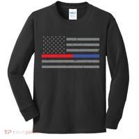 Firefighter Police Flag Thin Red Blue Line Kids Long Sleeve Shirt thumb 0