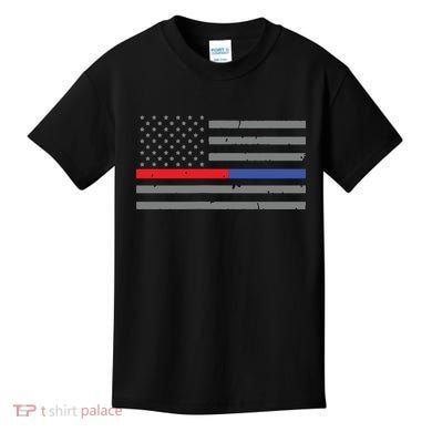 Firefighter Police Flag Thin Red Blue Line Kids T-Shirt