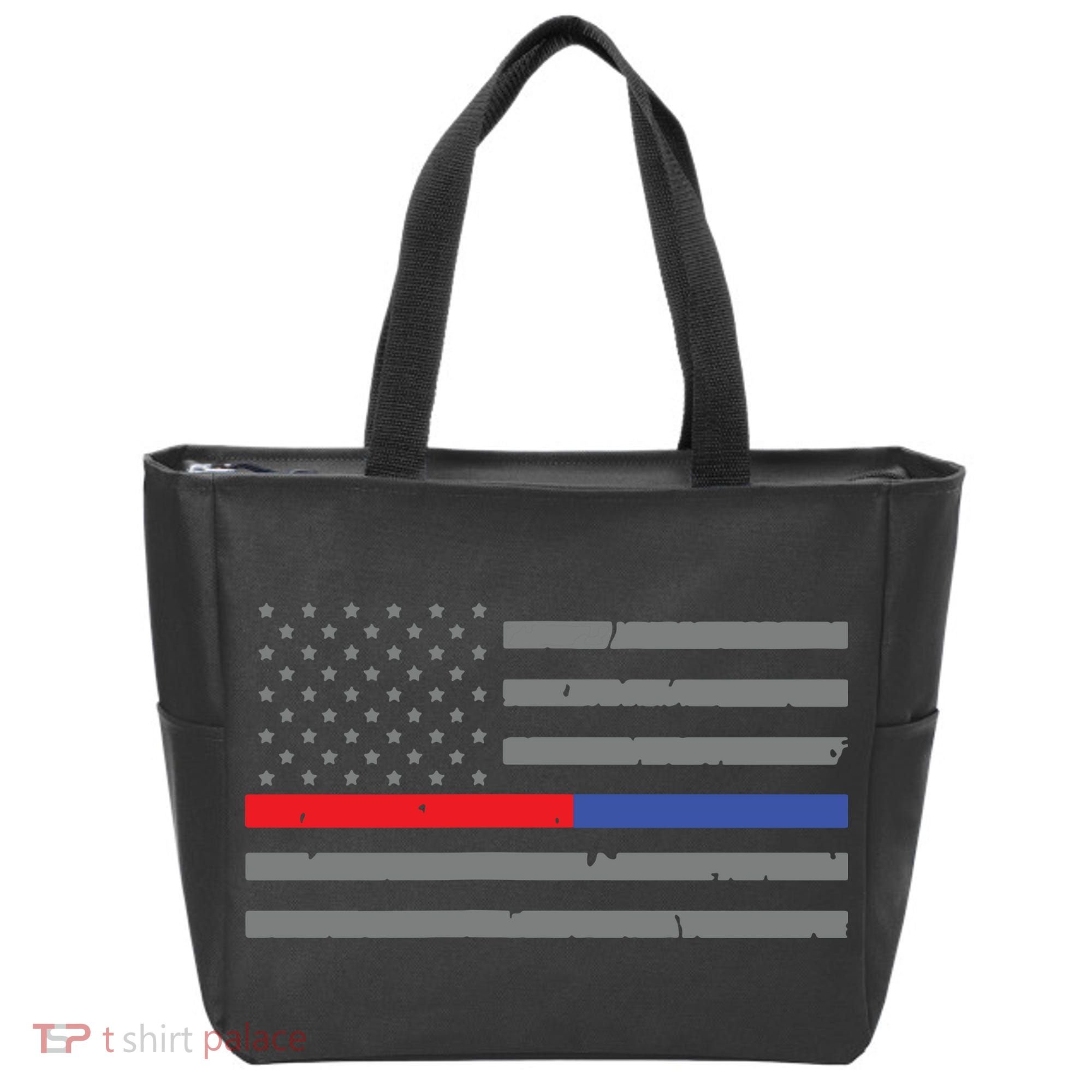 Firefighter Police Flag Thin Red Blue Line Tote Bag