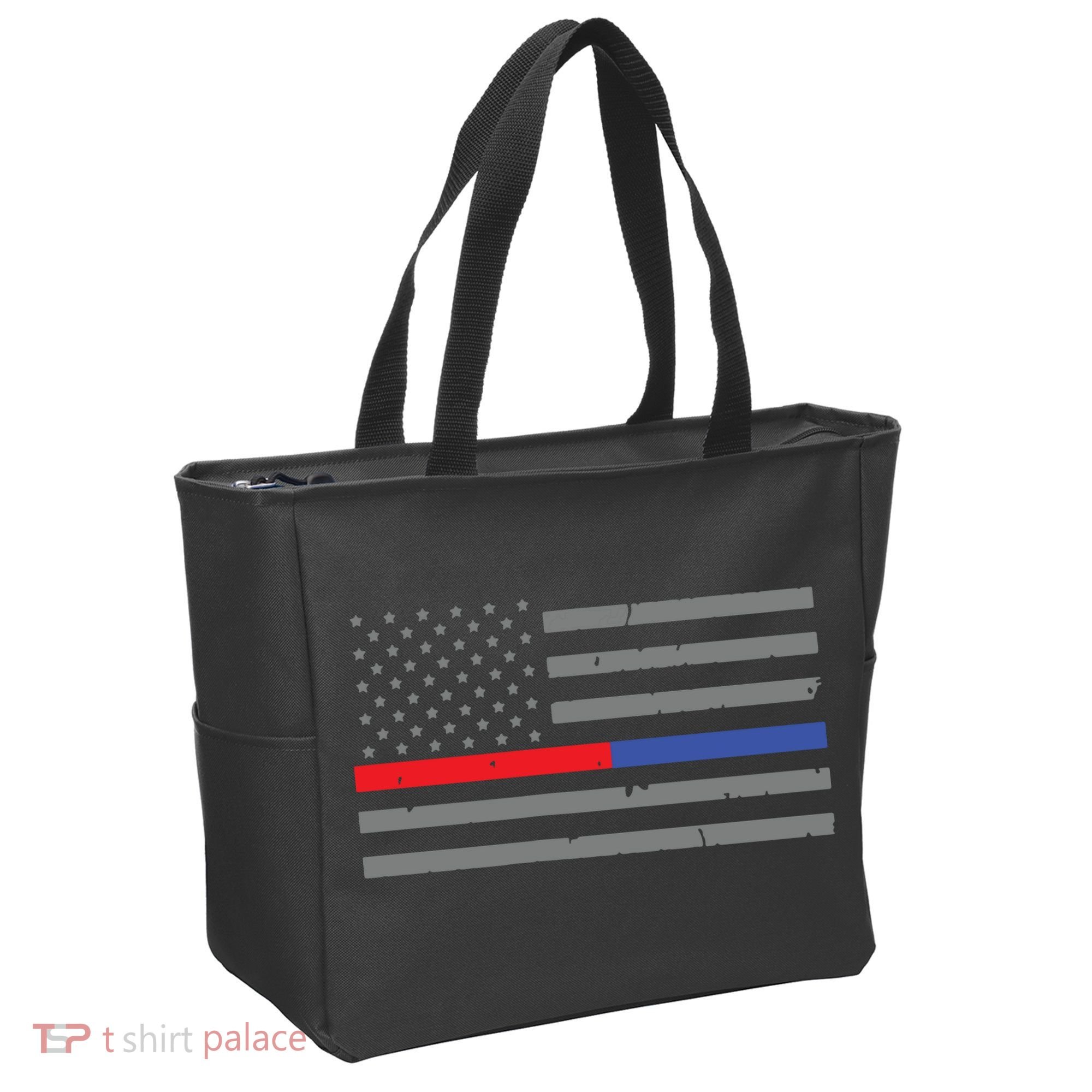 Firefighter Police Flag Thin Red Blue Line Tote Bag