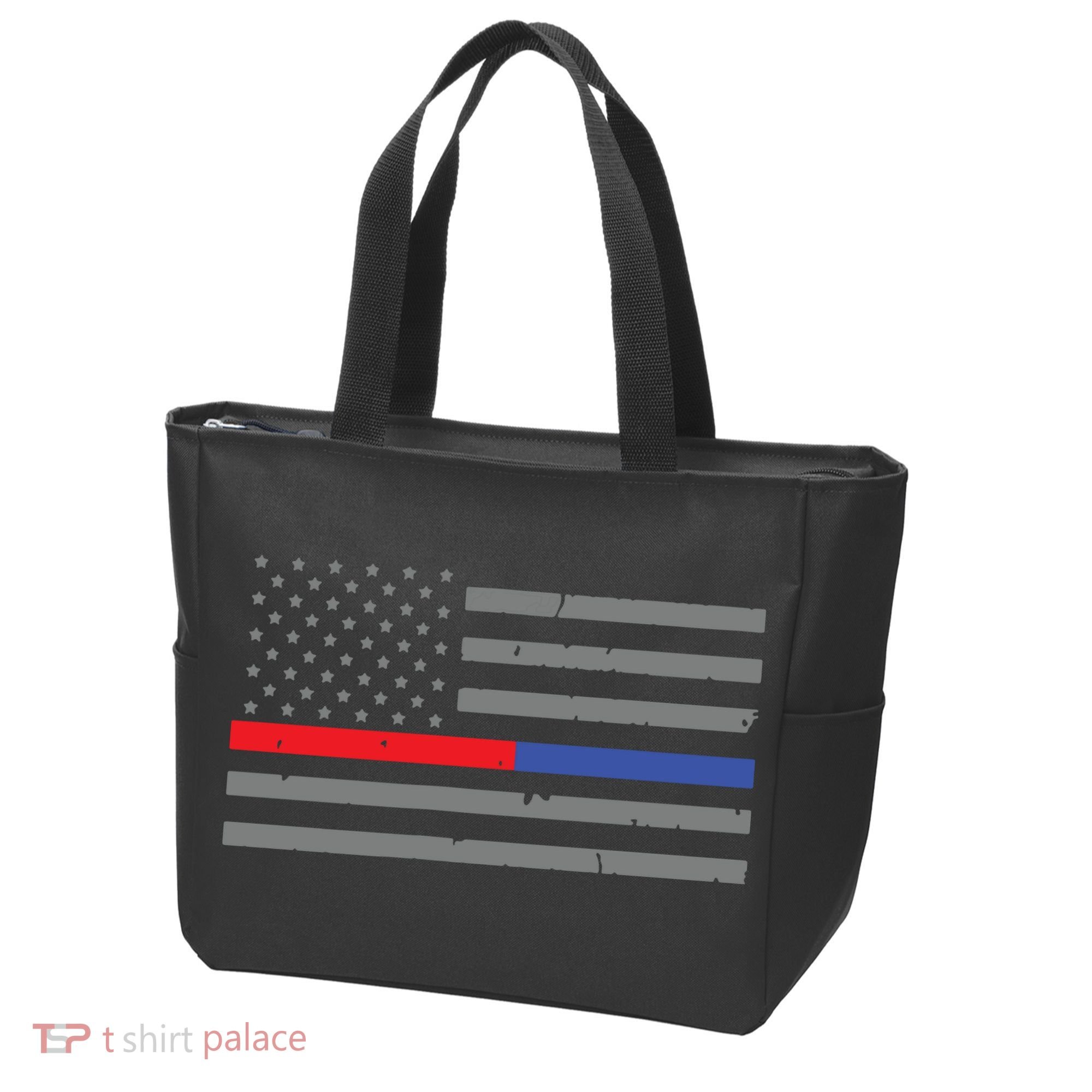 Firefighter Police Flag Thin Red Blue Line Tote Bag
