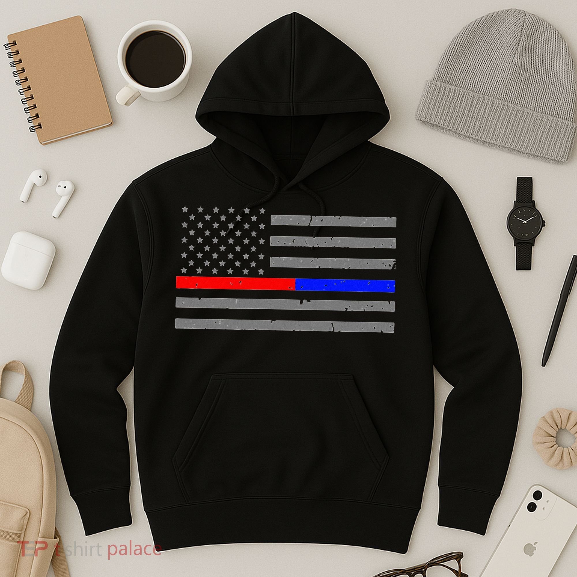 Firefighter Police Flag Thin Red Blue Line Hoodie