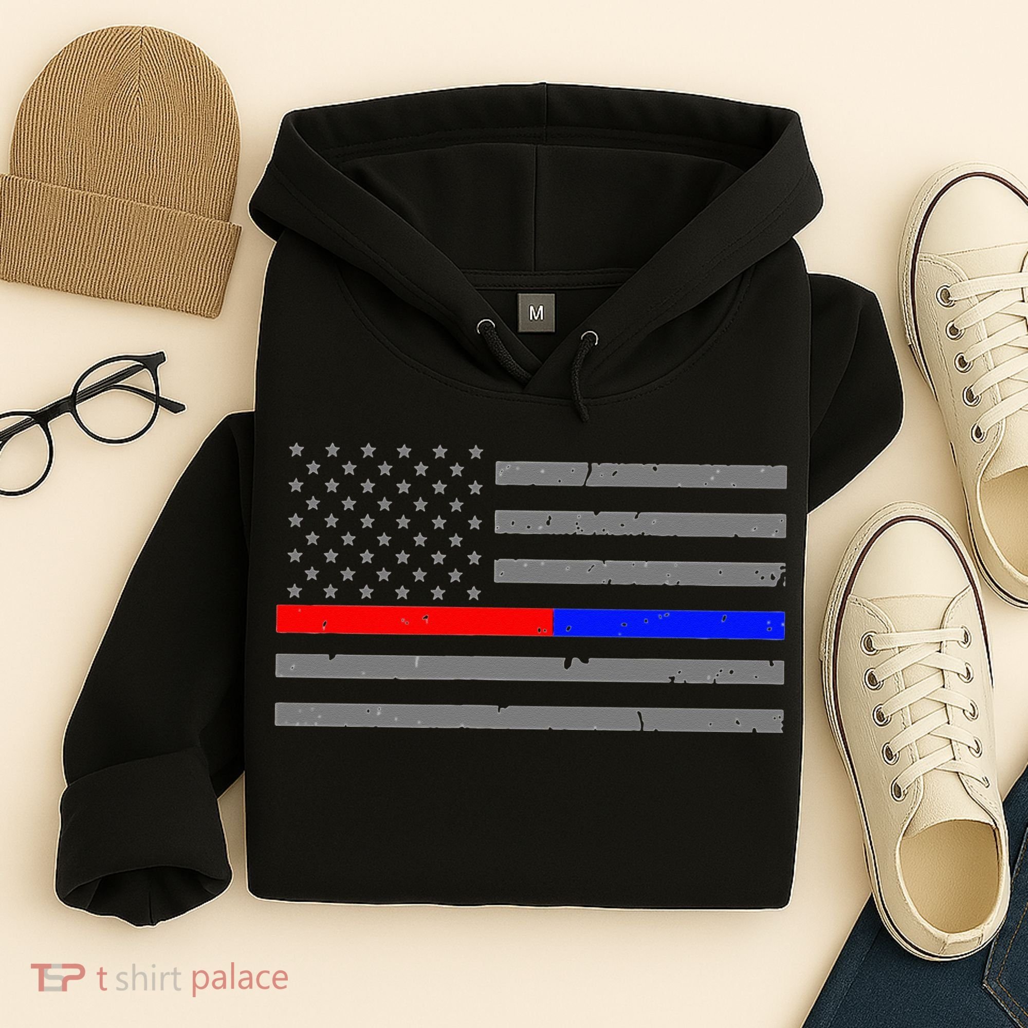 Firefighter Police Flag Thin Red Blue Line Hoodie