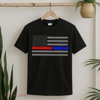 Firefighter Police Flag Thin Red Blue Line T-Shirt thumb 2