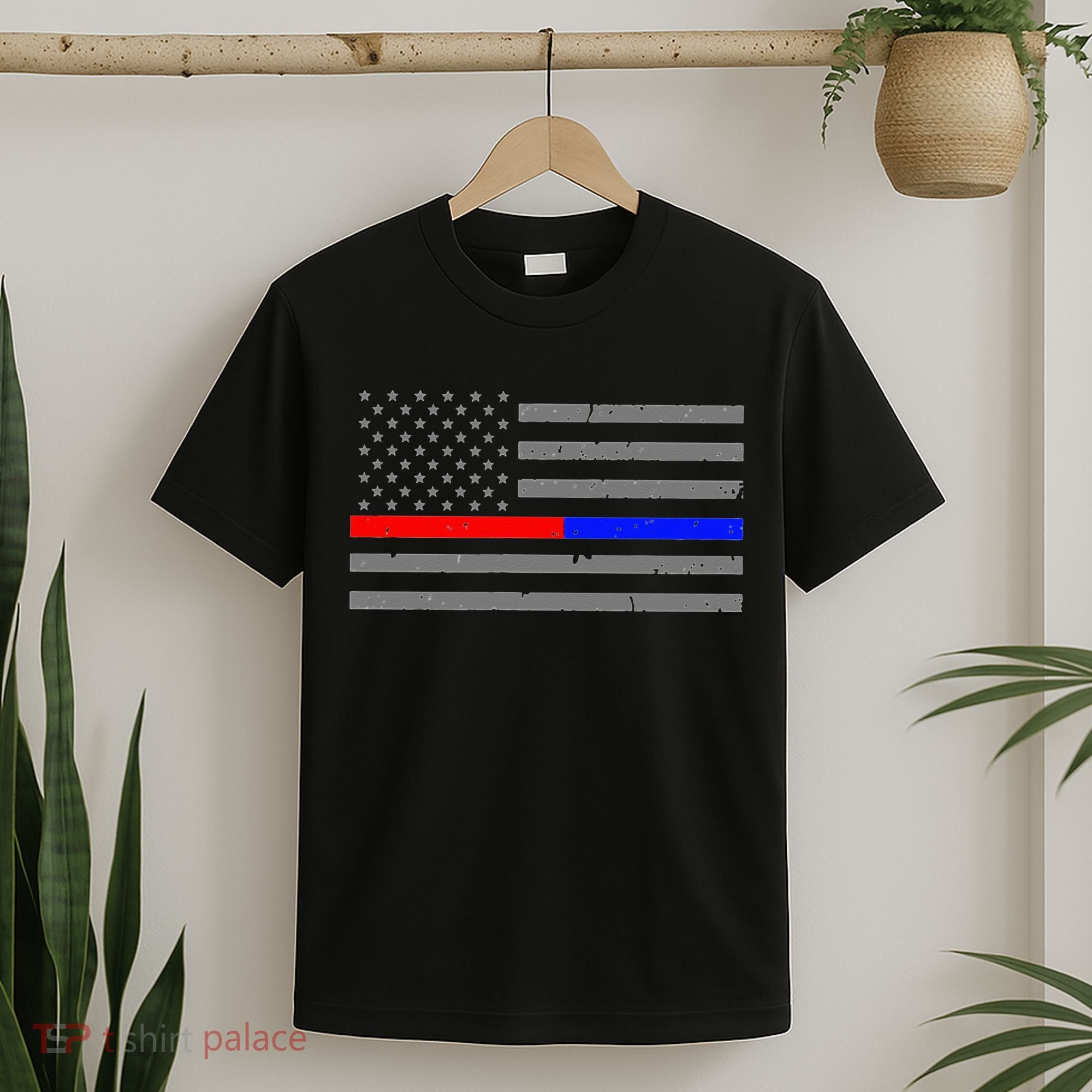 Firefighter Police Flag Thin Red Blue Line T-Shirt