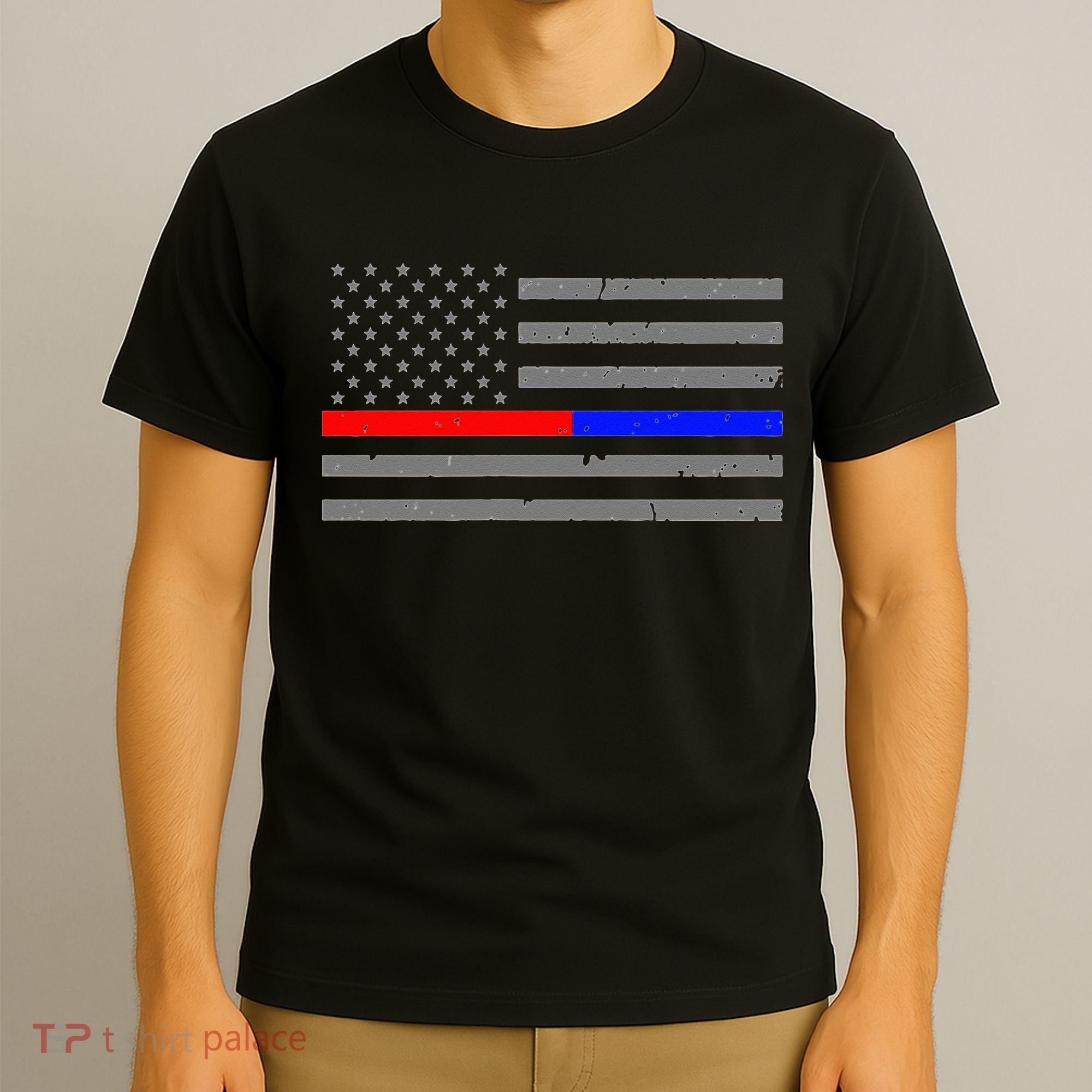 Firefighter Police Flag Thin Red Blue Line T-Shirt