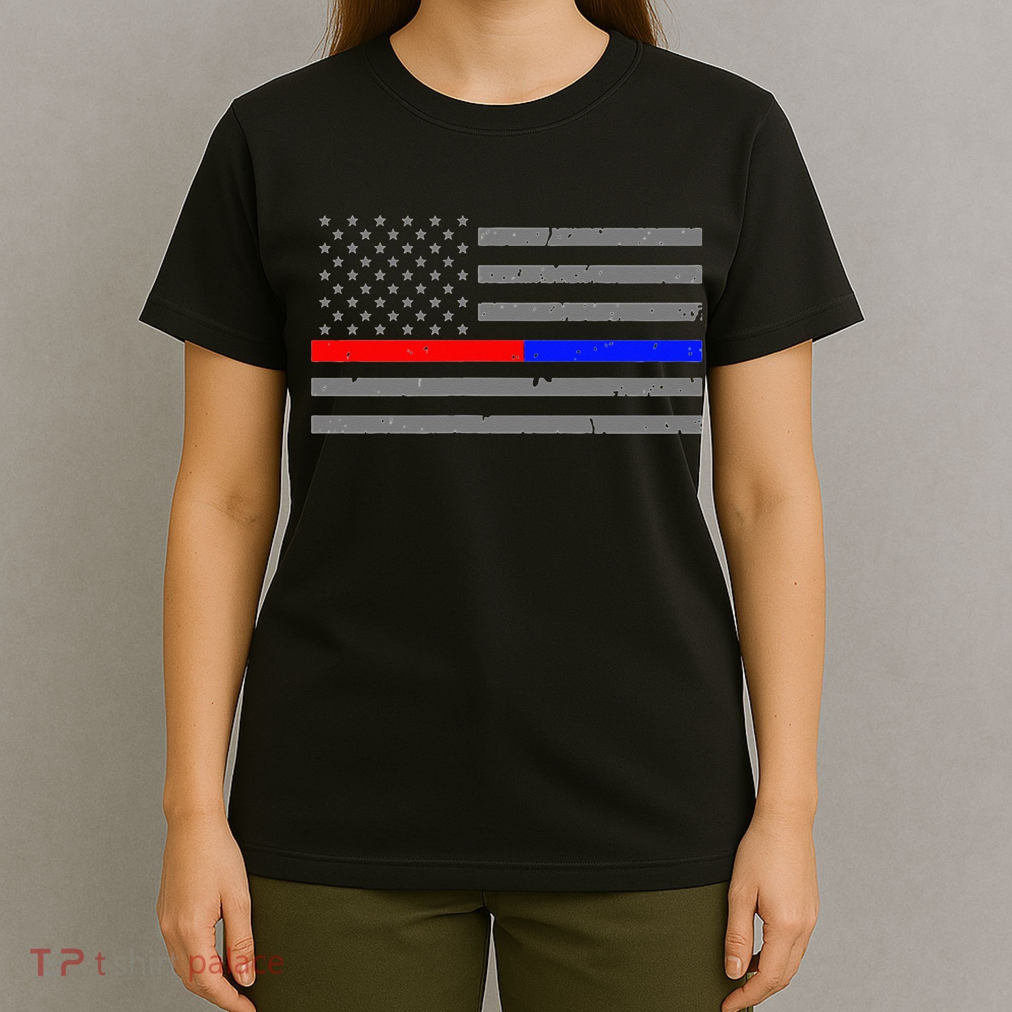 Firefighter Police Flag Thin Red Blue Line T-Shirt