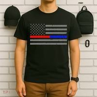 Firefighter Police Flag Thin Red Blue Line T-Shirt thumb 6