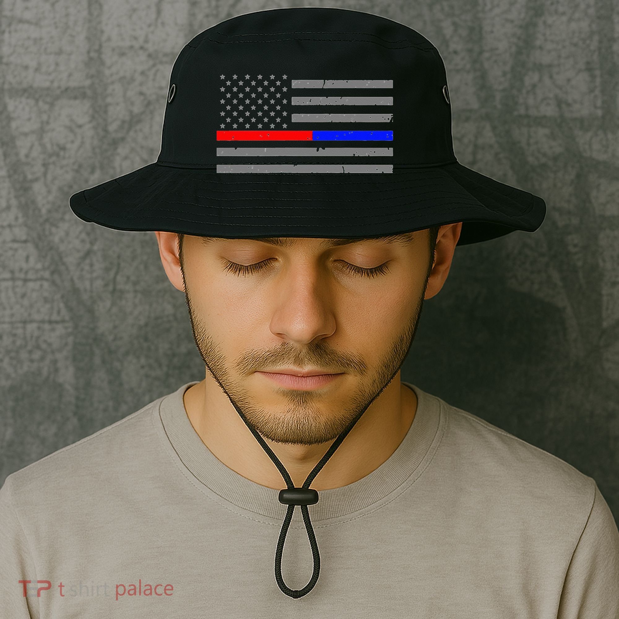 Firefighter Police Flag Thin Red Blue Line Bucket Hat