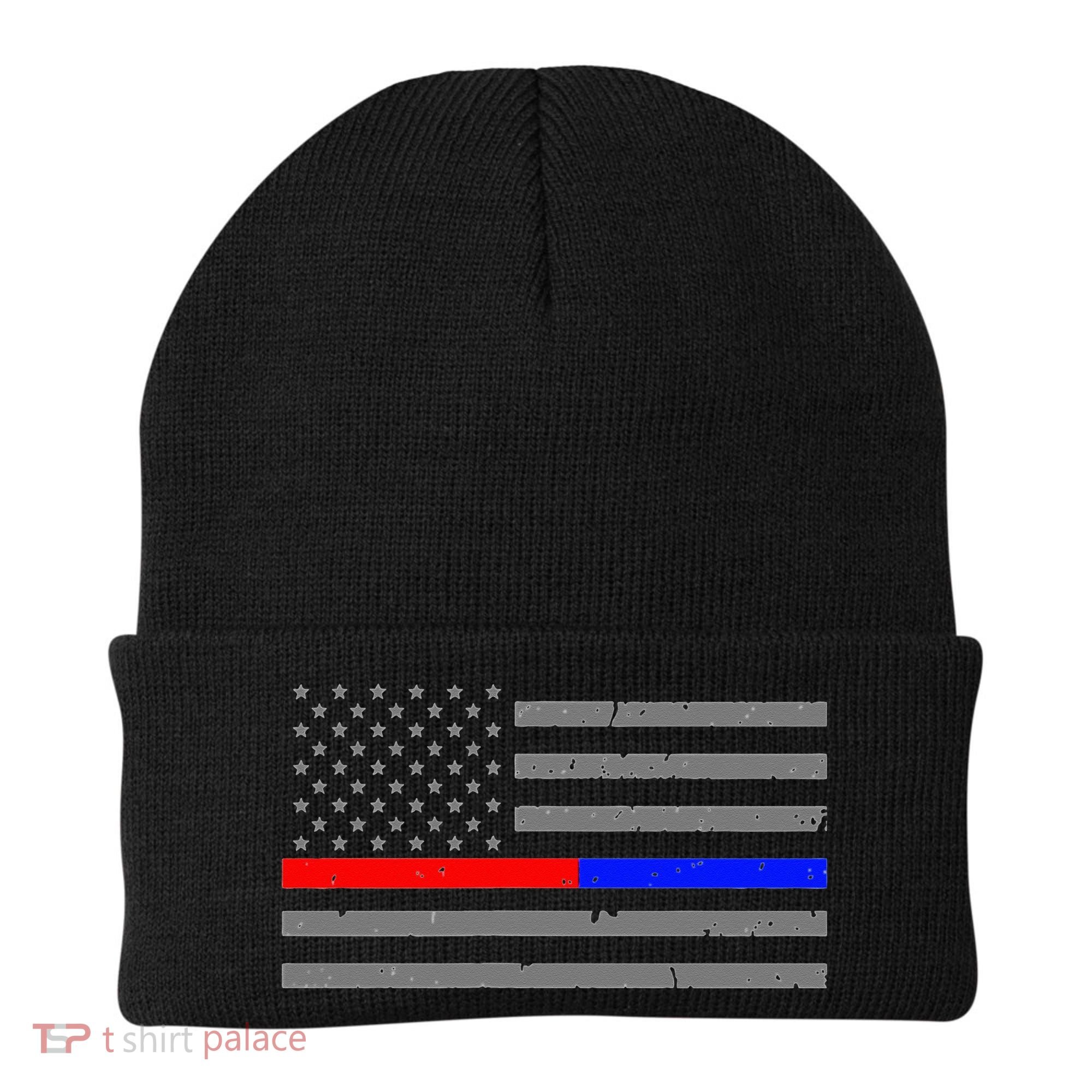 Firefighter Police Flag Thin Red Blue Line Beanie