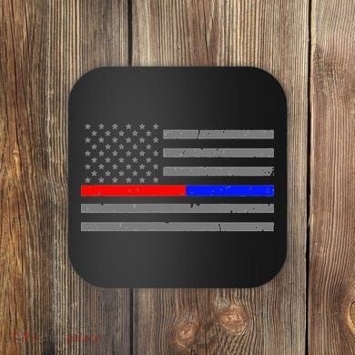 Firefighter Police Flag Thin Red Blue Line Coaster