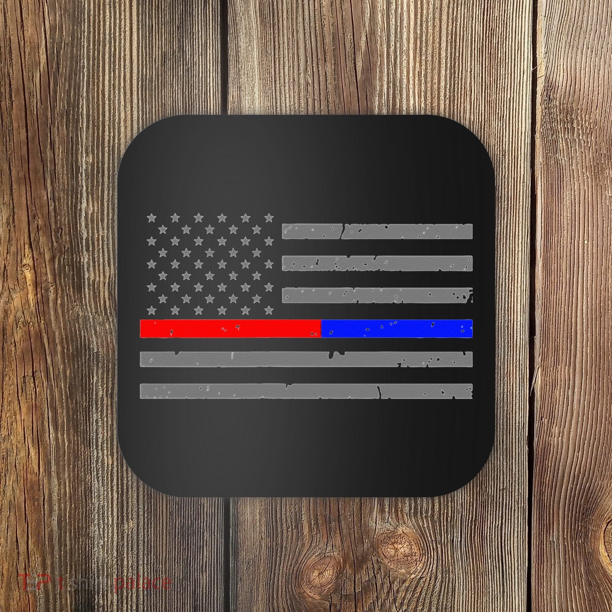 Firefighter Police Flag Thin Red Blue Line Coaster