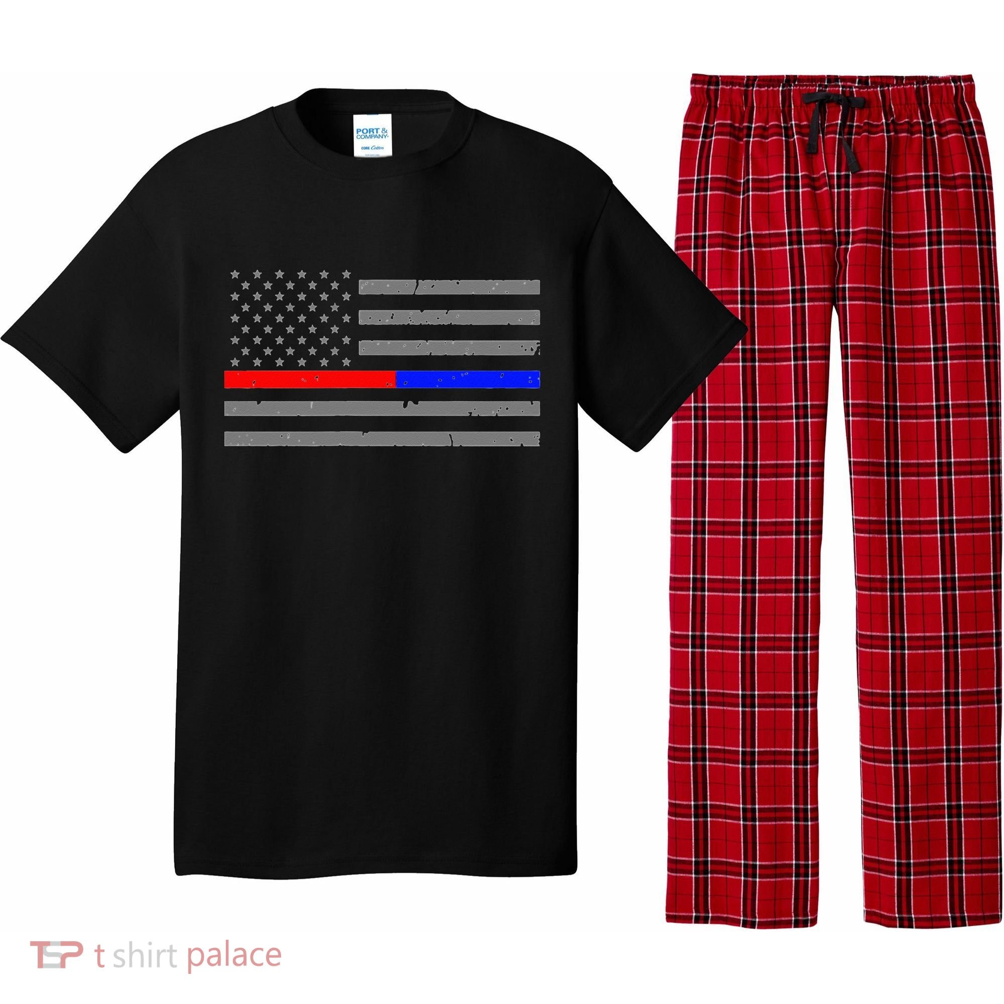 Firefighter Police Flag Thin Red Blue Line Pajama Set