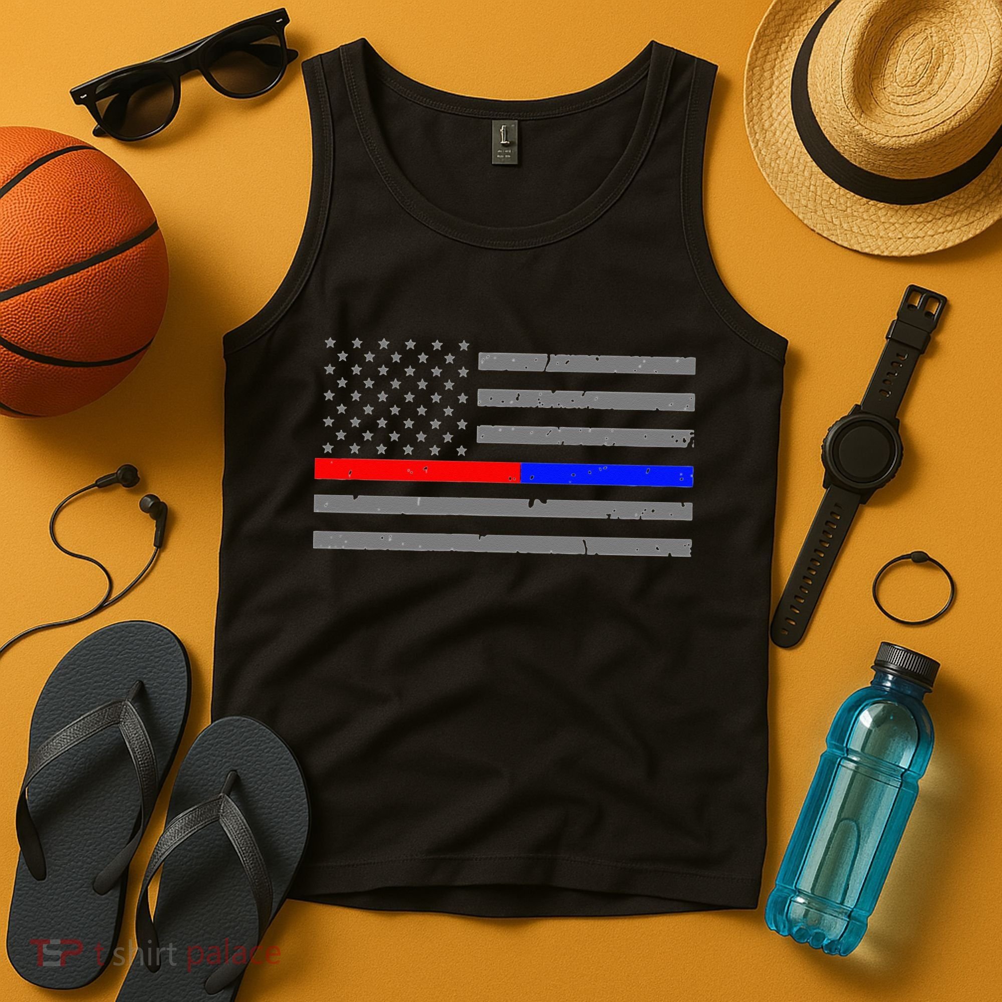 Firefighter Police Flag Thin Red Blue Line Tank Top