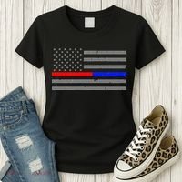 Firefighter Police Flag Thin Red Blue Line Women's T-Shirt thumb 3