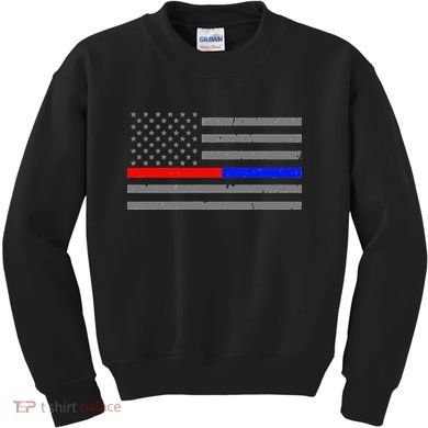 Firefighter Police Flag Thin Red Blue Line Kids Sweatshirt