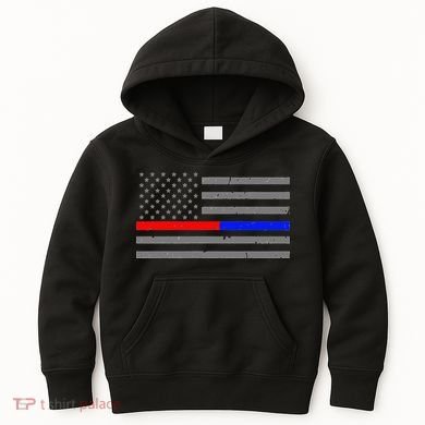 Firefighter Police Flag Thin Red Blue Line Kids Hoodie