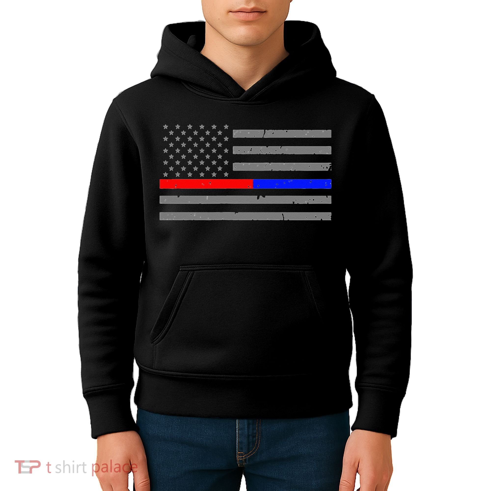 Firefighter Police Flag Thin Red Blue Line Kids Hoodie