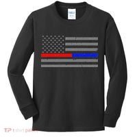 Firefighter Police Flag Thin Red Blue Line Kids Long Sleeve Shirt thumb 0