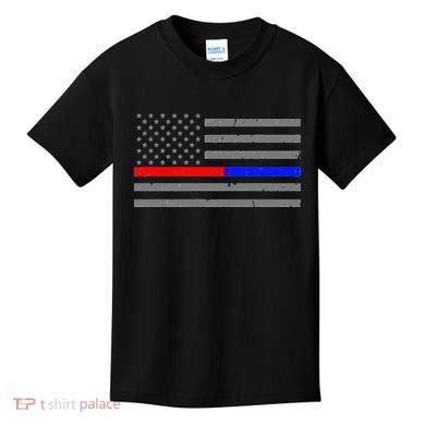 Firefighter Police Flag Thin Red Blue Line Kids T-Shirt