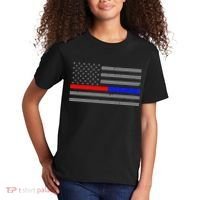 Firefighter Police Flag Thin Red Blue Line Kids T-Shirt thumb 2