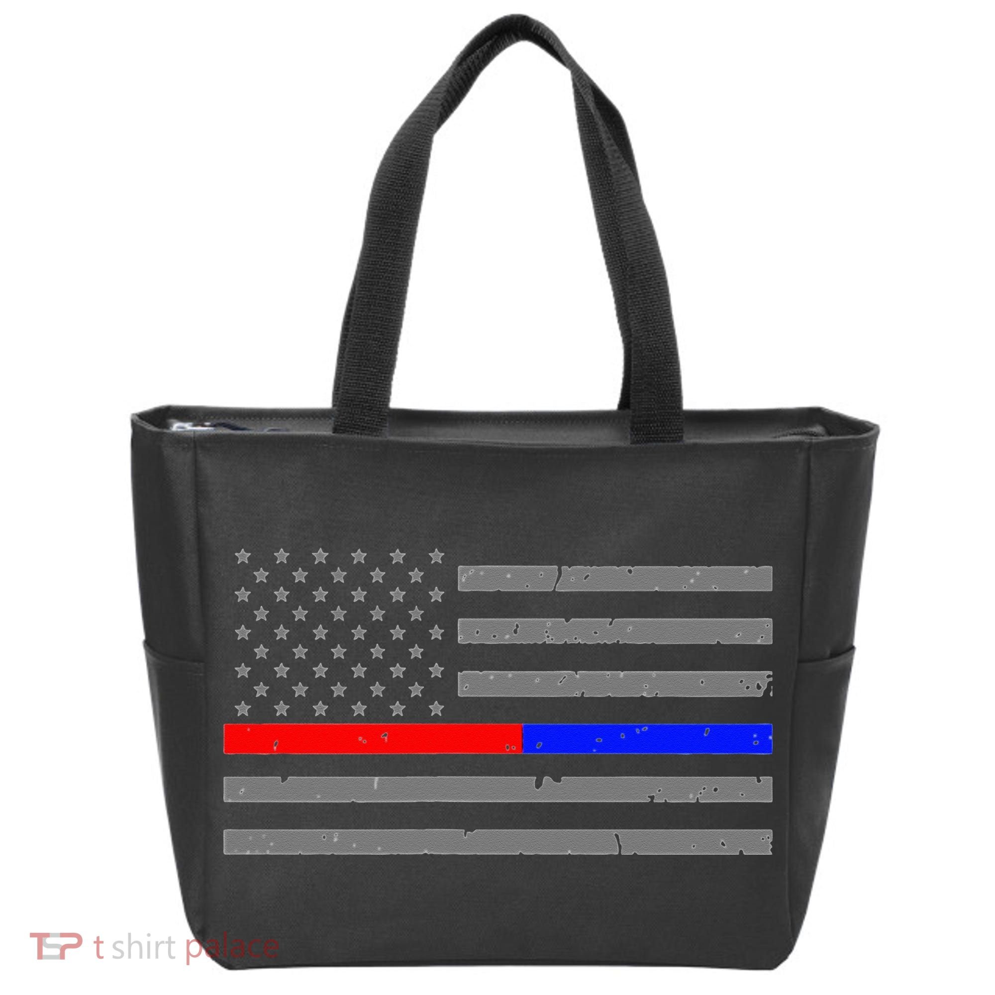 Firefighter Police Flag Thin Red Blue Line Tote Bag