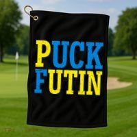 Funny Puck Futin Stand WIth Ukraine Golf Towel thumb 1