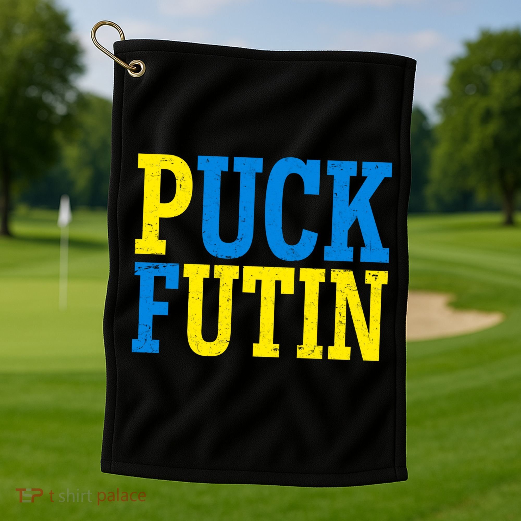 Funny Puck Futin Stand WIth Ukraine Golf Towel