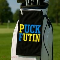 Funny Puck Futin Stand WIth Ukraine Golf Towel thumb 2