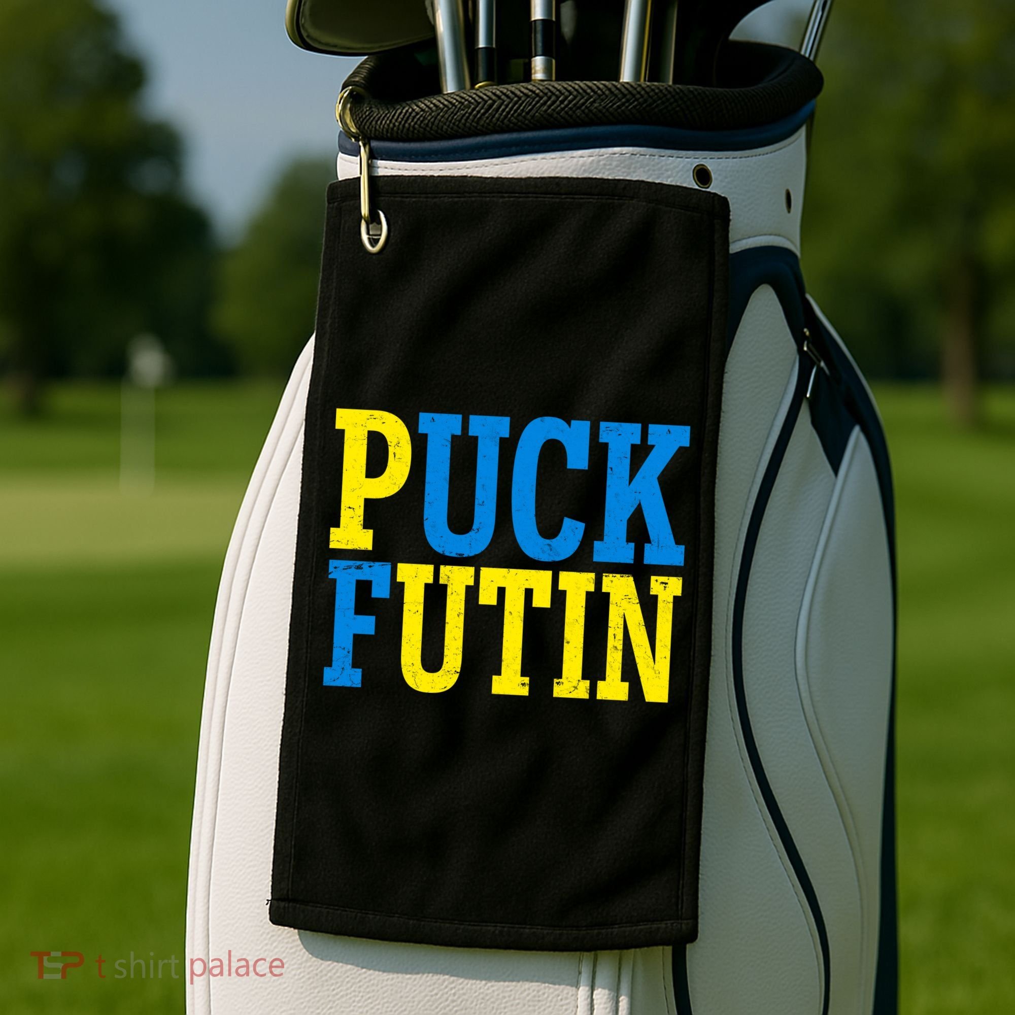 Funny Puck Futin Stand WIth Ukraine Golf Towel