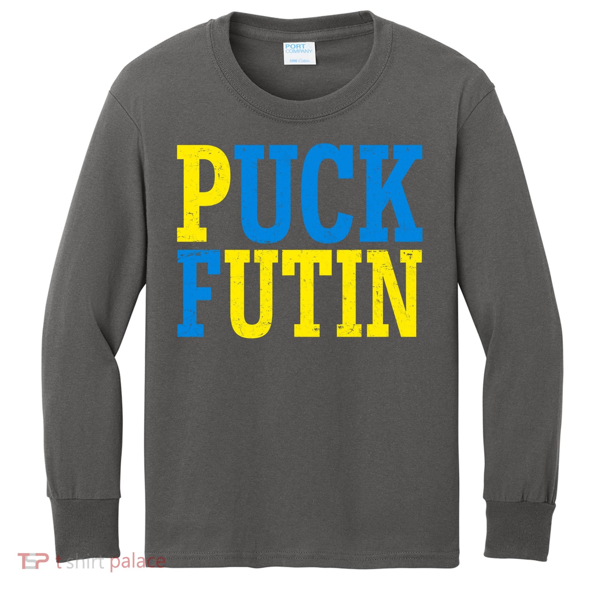 Funny Puck Futin Stand WIth Ukraine Kids Long Sleeve Shirt