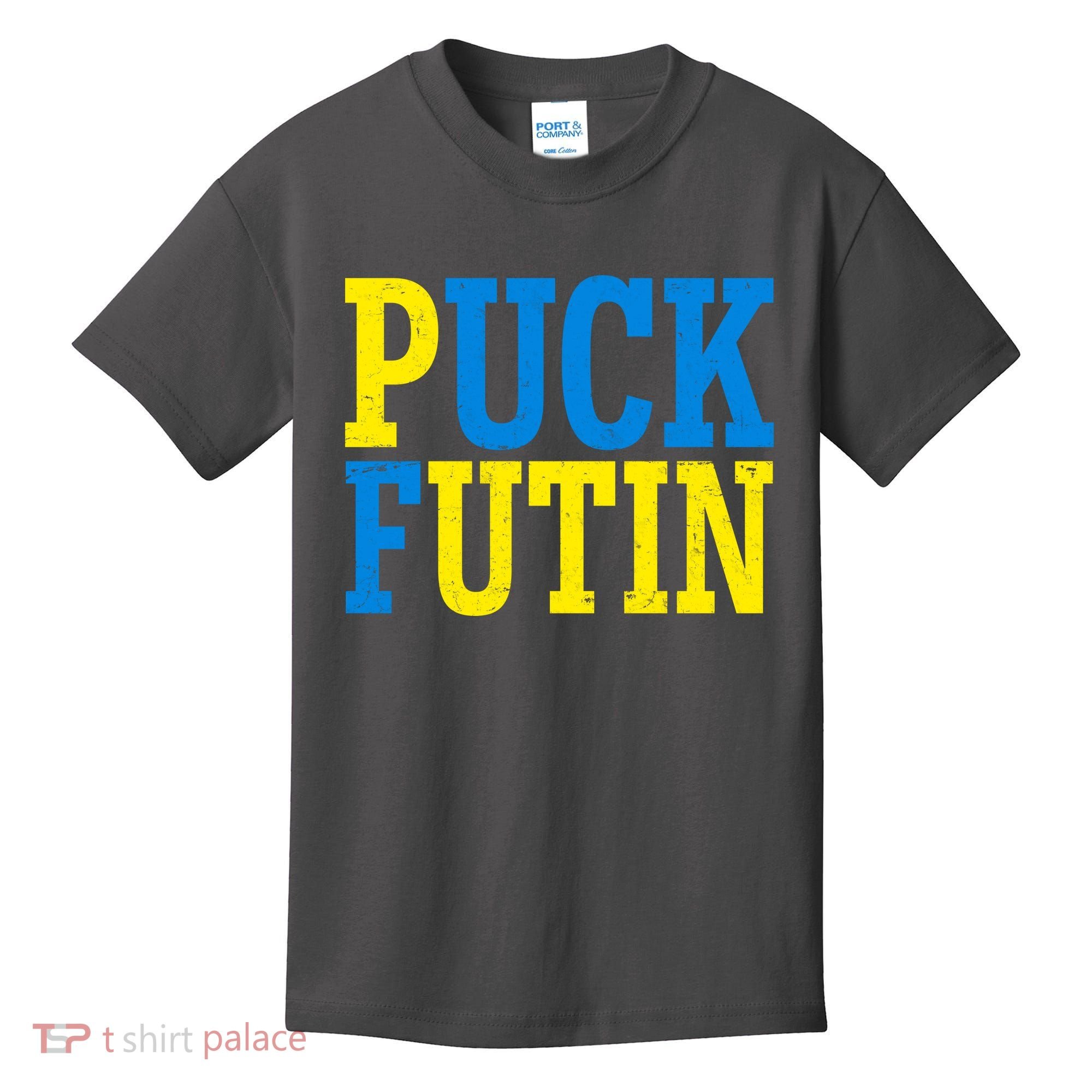 Funny Puck Futin Stand WIth Ukraine Kids T-Shirt