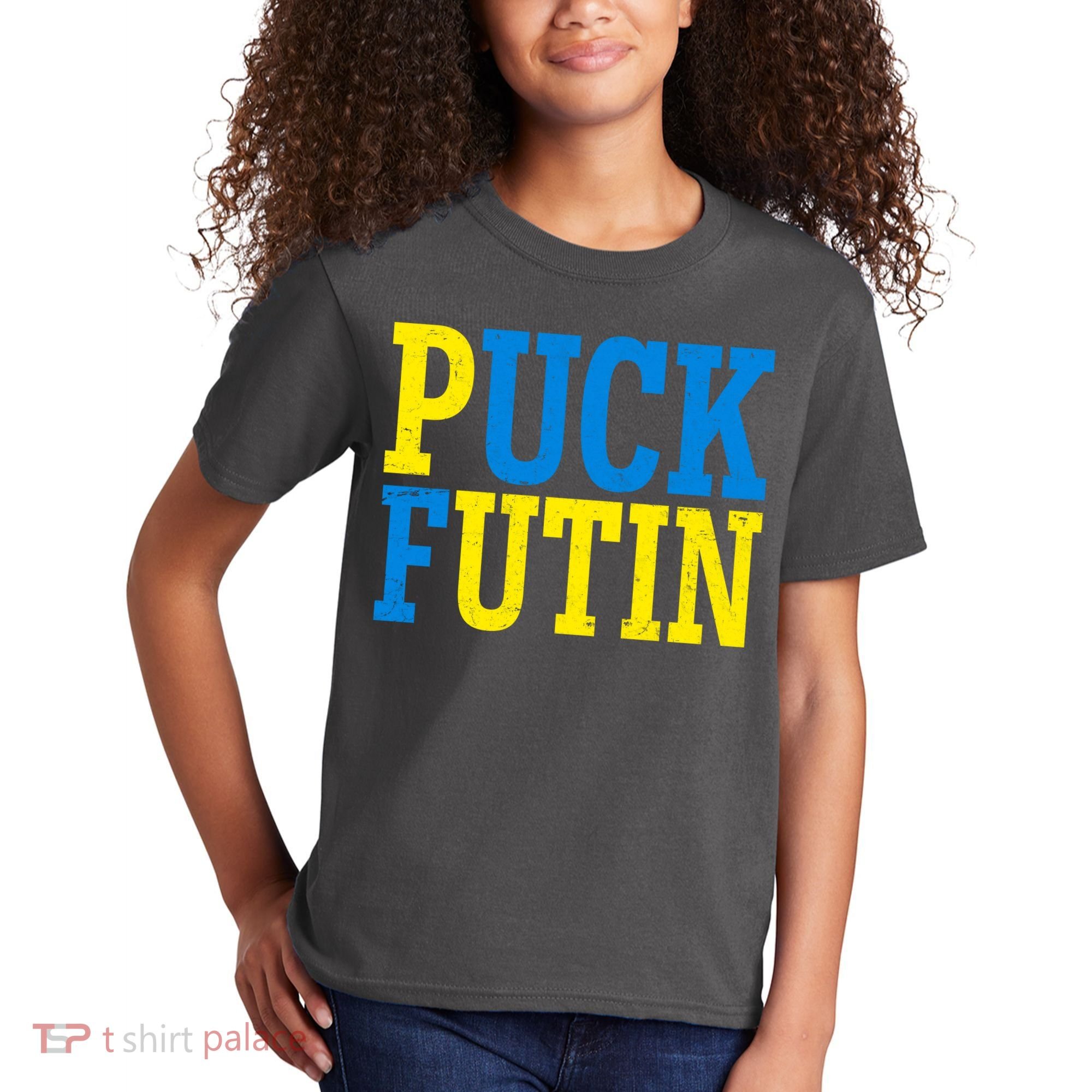 Funny Puck Futin Stand WIth Ukraine Kids T-Shirt