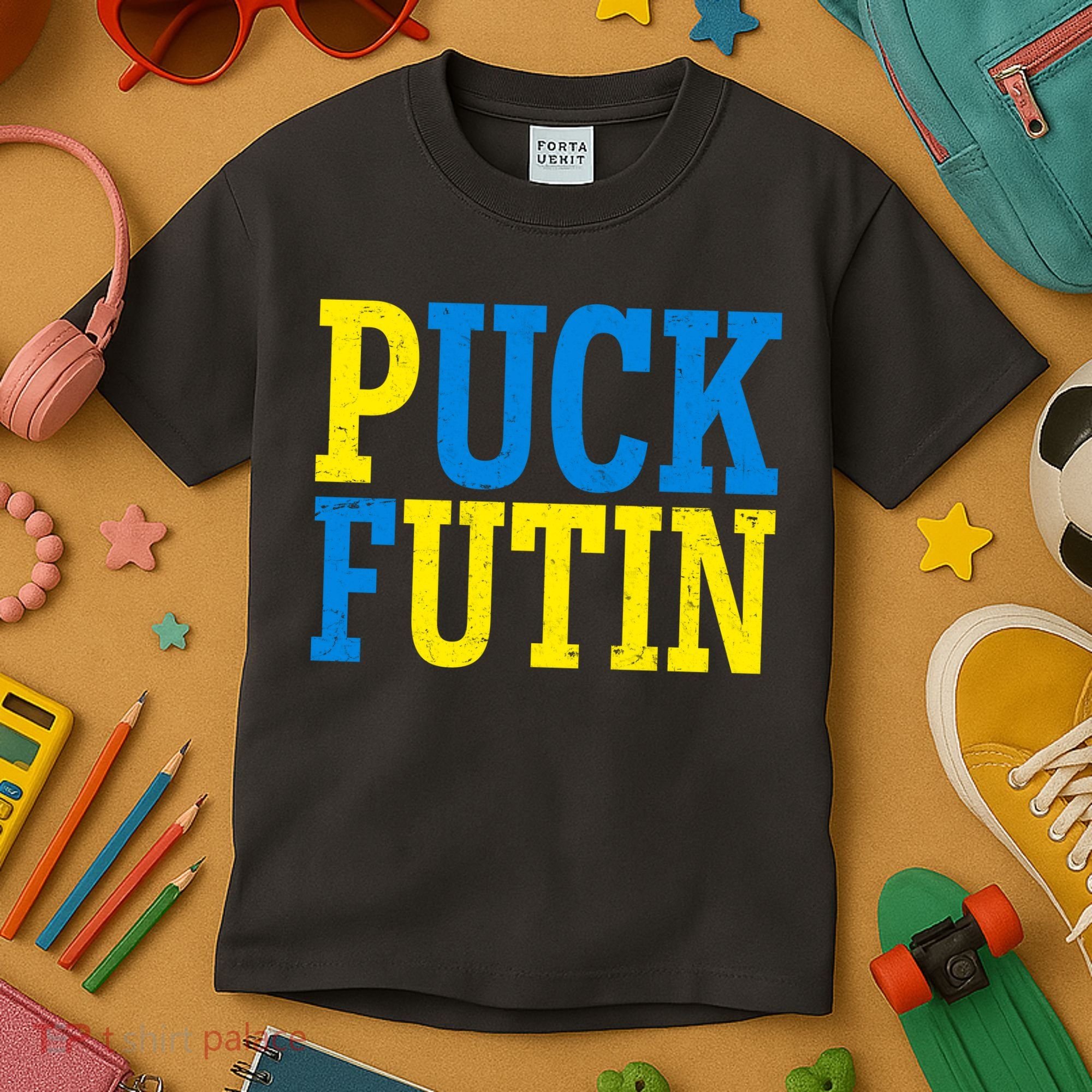 Funny Puck Futin Stand WIth Ukraine Kids T-Shirt