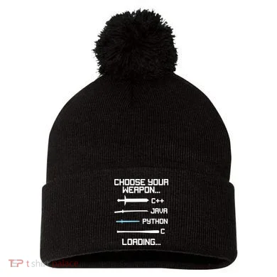 Funny Programmer Geek Java C Programming Pom Pom 12in Knit Beanie